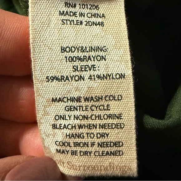 Soft Surroundings | Dark Green Balloon Sleeve Blouse with Velvet Stripe Sleeves - Picture 8 of 8